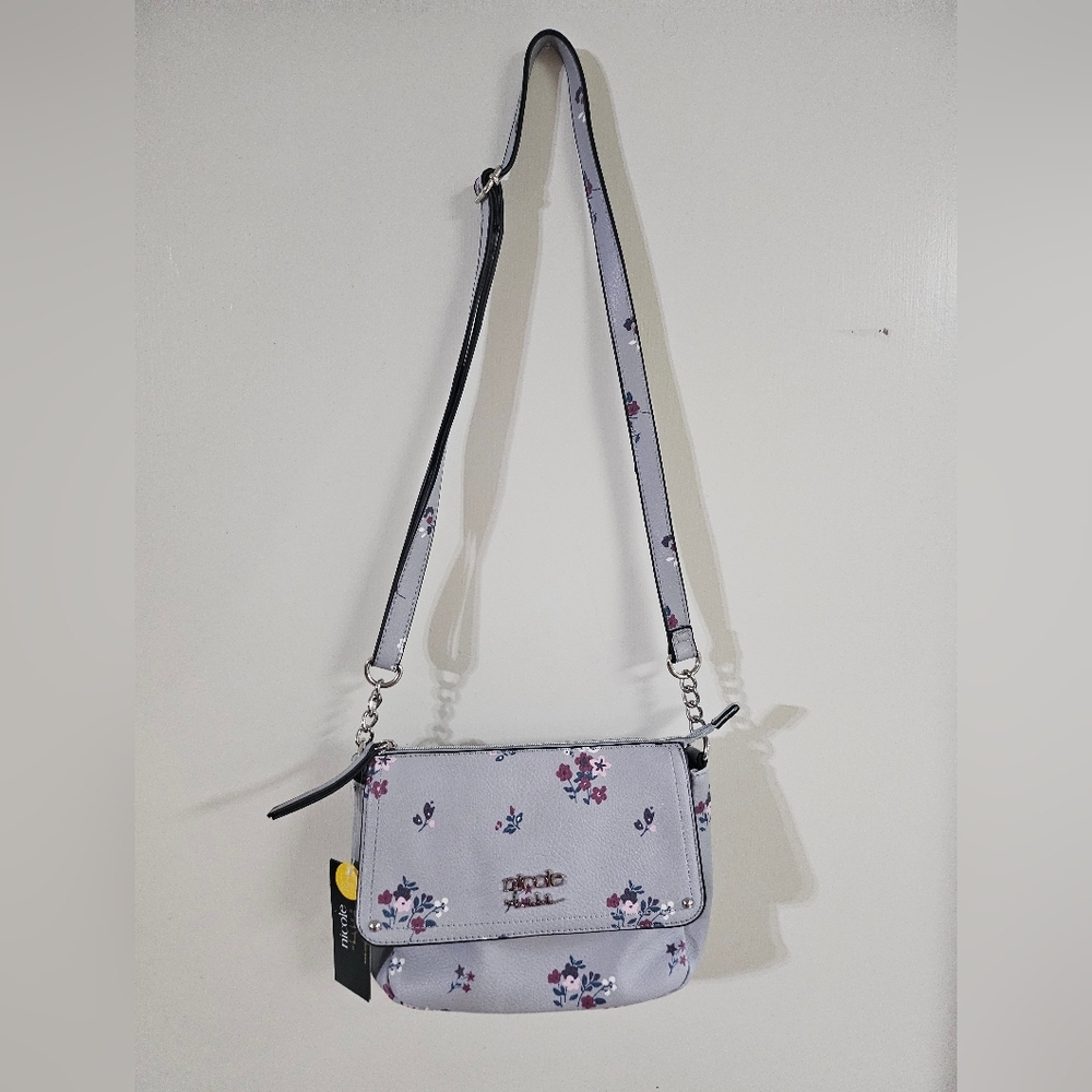 NWT Nicole by Nicole Miller Grey Floral Crossbody Bag